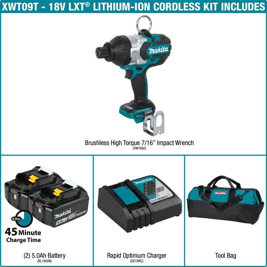 Makita XWT09T 18V LXT Lithium-Ion Brushless Cordless High Torque 7/16inch Hex Impact Wrench Kit　並行輸入品｜tokyootamart｜03