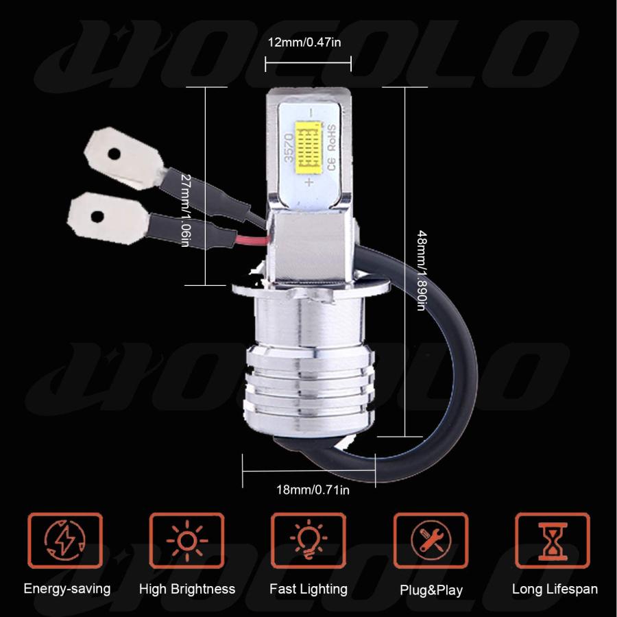 HOCOLO H3 LED Bulbs 6500K White DRL Fog Driving Light Daytime Running Lamp Replace Halogen 3570 CSP Chips High Brightness Car Vehicle Parts Plug-N-Pl｜tokyootamart｜07