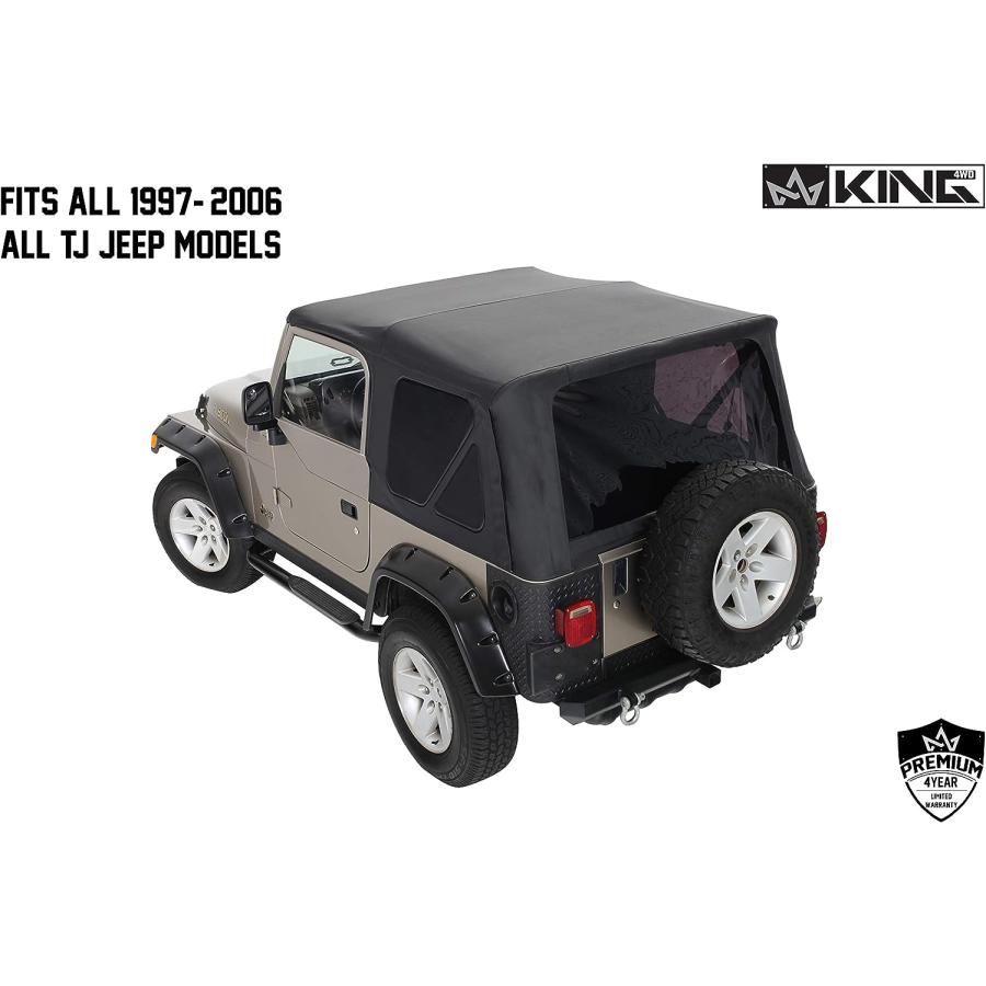 今だけ送料無料 King 4WD プレミアム交換用ソフトトップ 上部ドアなし ブラックダイヤモンド 色付き窓付き Jeep Wrangler TJ 1997-2006対応　並行輸入品