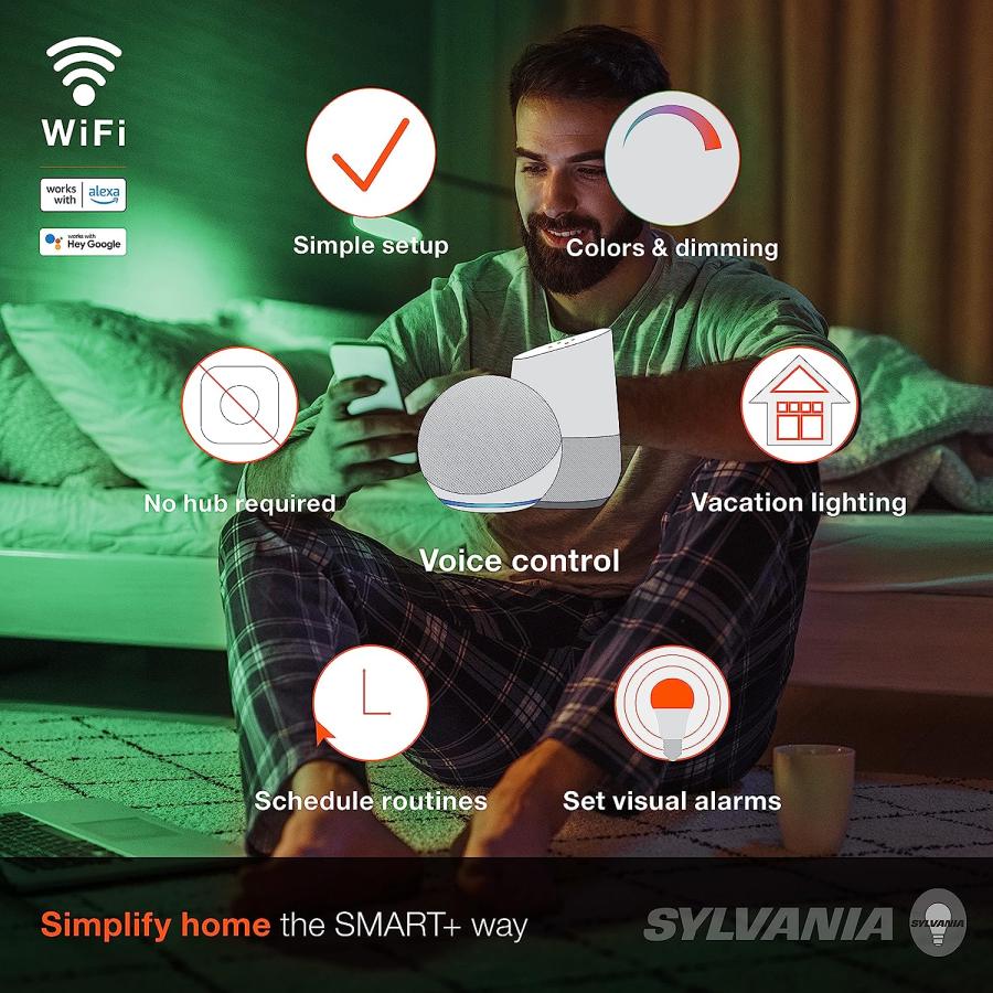 SYLVANIA Wifi LED Smart Light Bulb  60W Equivalent Full Color and Tunable White A19  Dimmable  Compatible with Alexa and Google Home Only - 4 Pack｜tokyootamart｜03