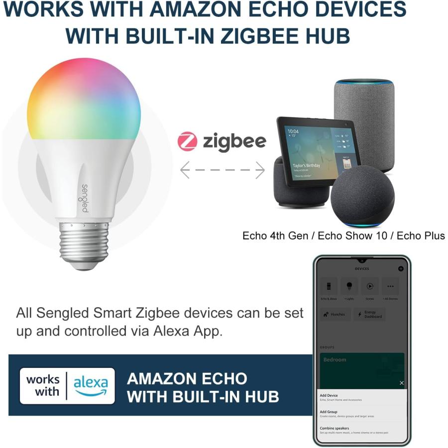 Sengled Zigbee Smart Light Bulbs  Smart Hub Required  Works with SmartThings and Echo with Built-in Hub  Voice Control with Alexa and Google Home｜tokyootamart｜09