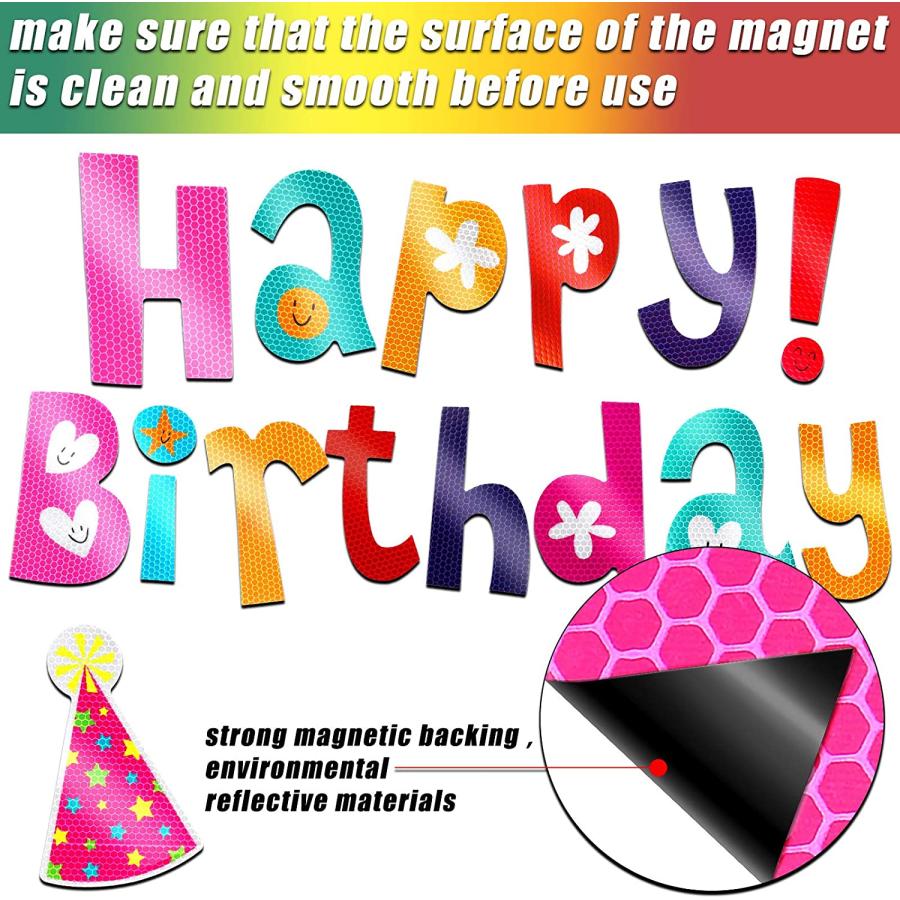 19 Pieces Birthday Car Decoration Magnets Reflective Automotive Birthday Magnets Car Balloon Magnets Colorful Happy Birthday Magnets for Cars Refri｜tokyootamart｜06