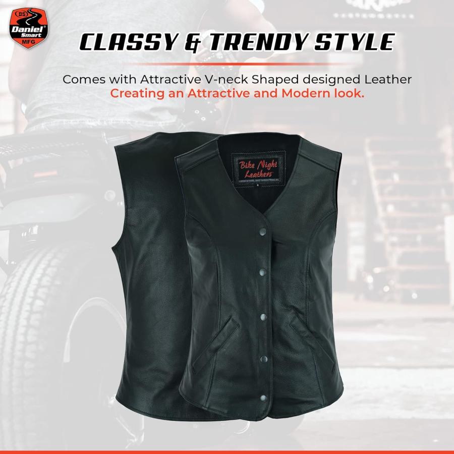 売上No.1 Daniel Smart Motorcycle Vest for Women Open Neck Leather Vest with Unique Design and Concealment Armory Pockets　並行輸入品