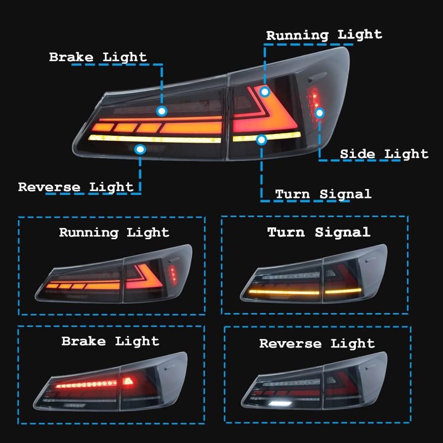 速達メール便送料無料 Inginuity Time LED Smoked Tail Lights For Lexus IS250 IS350 ISF 2006 2007 2008 2009 2010 2011 2012 2013 Start Up Animation Sequential Rear Lamps Asse
