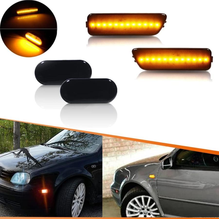 ADIIL 4PCS Smoked Lens Front Bumper Amber LED Side Marker Lamps Turn