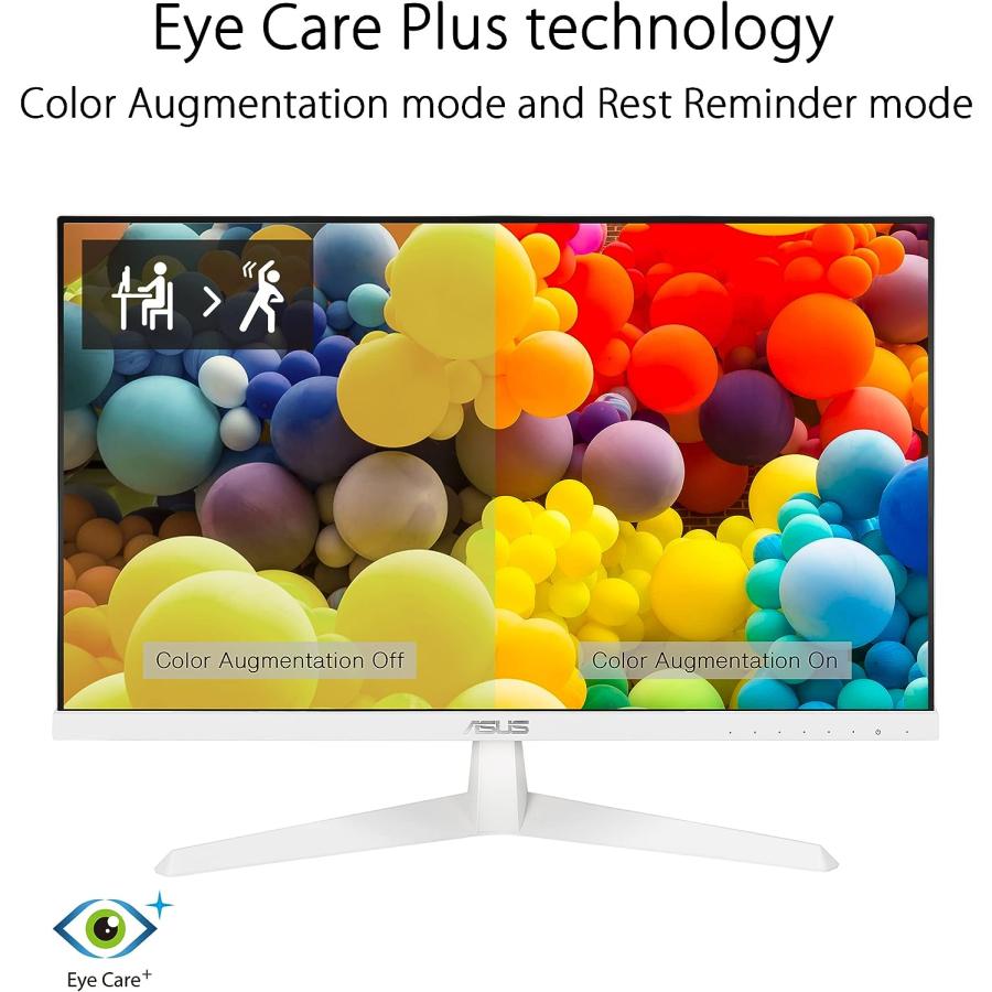 ASUS VY249HE-W 23.8” 1080P Monitor - White  Full HD  75Hz  IPS  Adaptive-Sync/FreeSync  Eye Care Plus  Color Augmentation  Rest Reminder  HDMI  VG｜tokyootamart｜07
