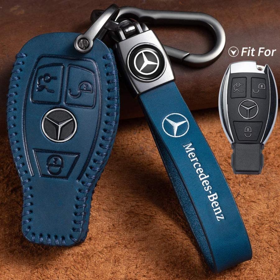 Genuine Leather Key Fob Cover for Mercedes Benz Key Fob Case with Keychain Replacement for A C E S Class Series GLK CLA GLA GLC GLE CLS SLK Anti-dust｜tokyootamart｜07