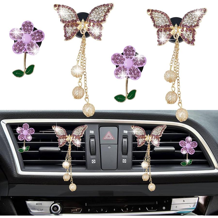 公式通販サイト XHHSQE 4 Pcs Car Air Vent Clips Cute Butterfly Car Clip Bling Car Accessories for Women Car Aromatherapy Vent Clips Car Crystal 1.7x1.7x0.65