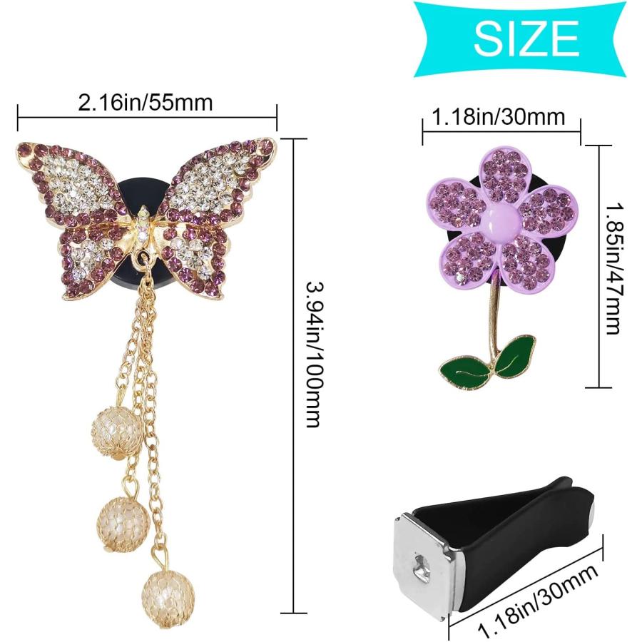 公式通販サイト XHHSQE 4 Pcs Car Air Vent Clips Cute Butterfly Car Clip Bling Car Accessories for Women Car Aromatherapy Vent Clips Car Crystal 1.7x1.7x0.65