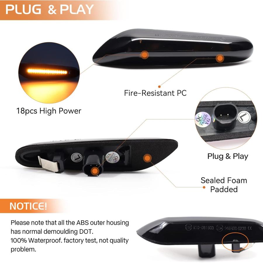 Sequential Amber LED Side Marker Turn Signal Light for BMW 1 3 5 Series E81 E82 E83 E87 E88 E90 E91 E92 E93 E60 E61  Smoked Lens Dynamic Front Fend｜tokyootamart｜03