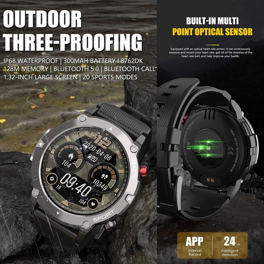 Asaile Military Smart Watch for Men(Call Receive/Dial)  Outdoor Waterproof Tactical Smartwatch Bluetooth Dail Calls Speaker 1.32'' HD Touch Screen｜tokyootamart｜02