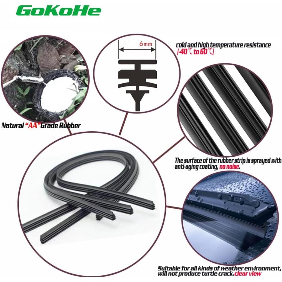 GoKoHe 26inch + 22inch OEM Quality Premium All-Seasons Durable Stable And Quiet Windshield Wiper Blades 2 Front Windscreen Wiper　並行輸入品｜tokyootamart｜05