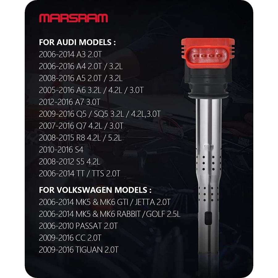 Ignition Coil Pack Set of 4 Compatible with 2005-2016 Audi A3 A4 A5 R8 A6 A7 Q7 S4 TT 2006-2016 Volkswagen VW Jetta MK5 MK6 GTI Rabbit Golf Passat CC｜tokyootamart｜05