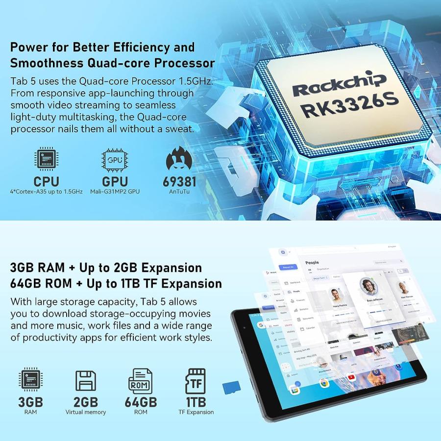 Blackview Tab 5タブレット、2023最新タブレットAndroid 12、クアッドコア5 GB（3＋2）RAM 64 GB ROMは最大1 TB TF、8インチタブレットHD+IPS 1280*800、Andr｜tokyootamart｜04