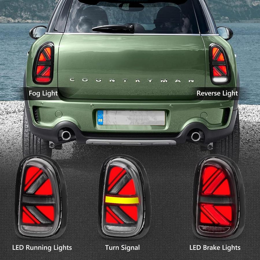 【フォロー割適用】 Huray LEDテールライト Mini Cooper Countryman R60 2010-2016用 DRLテールランプ ミニクーパーアクセサリー プラグアンドプレイ ドライバーと助手席側 (ブラ