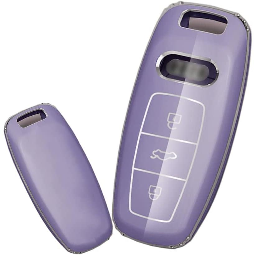 ontto Key Case Compatible with Audi 2018-2022 A6 A7 A8 E-Tron Q8 SQ8 Smart Remote Key Fob Cover Light and Glossy Anti-Scratched Purple　並行輸入品｜tokyootamart｜02
