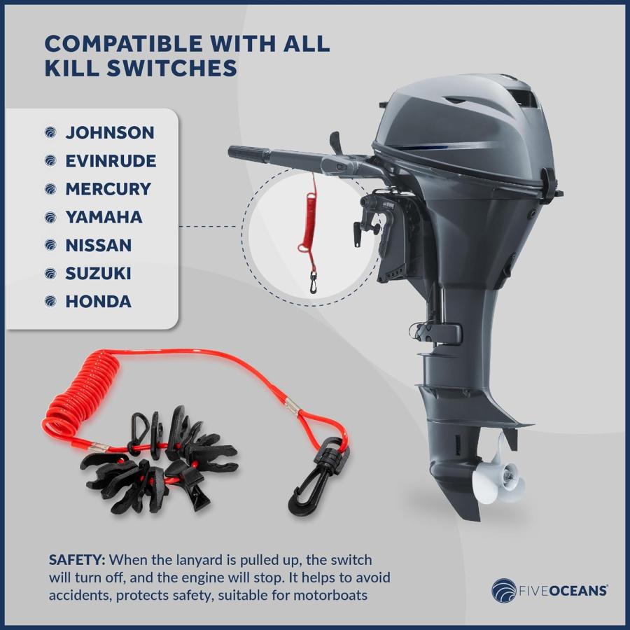 Five Oceans ボートキルスイッチストラップ キーセット Johnson Evinrude Mercury ヤマハ ホンダ Tohatsu Suzuki Kawasaki OMC日産キルスイッチ FO2437｜tokyootamart｜03