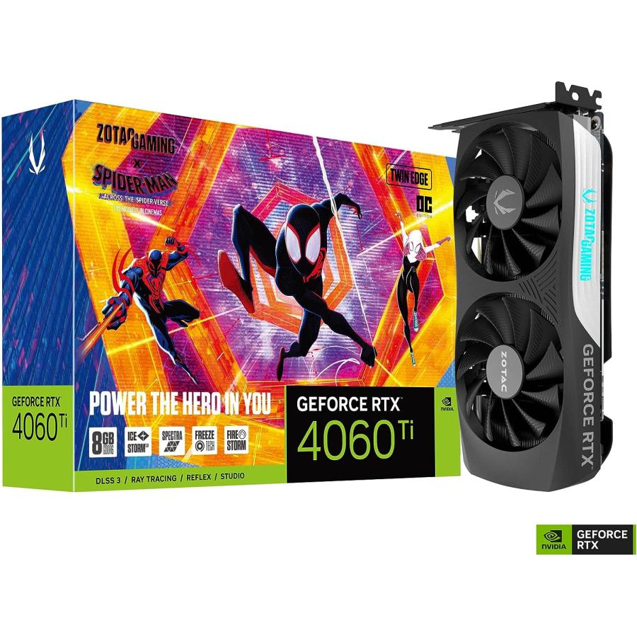 超ポイントアップ祭 Zotac Gaming GeForce RTX 4060 Ti 8GB GDDR6 ツインエッジ OC スパイダーマン スパイダーバース 128ビット PCI Express 4.0 IceStorm 2.0 高度な冷却