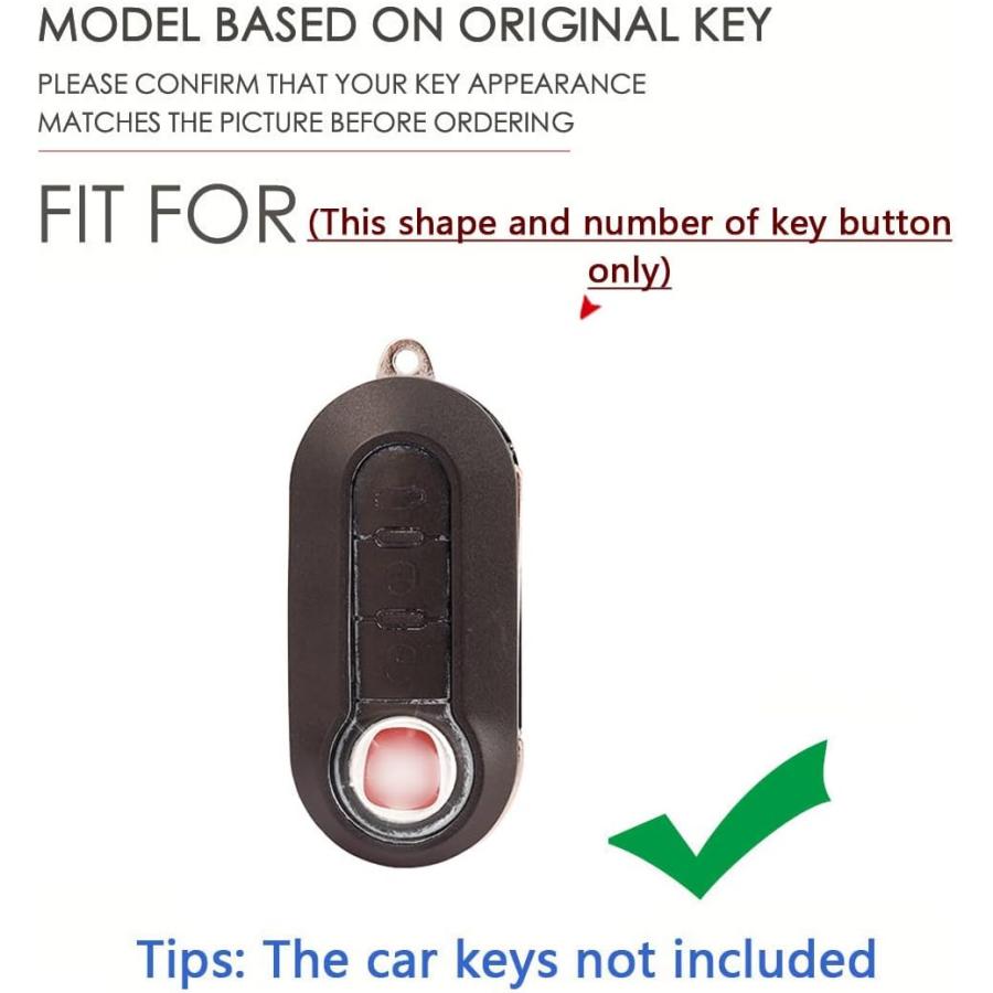 SANRILY Sliver-Edge 3 Button Key Fob Cover for Fiat 500 500C 500L 500X Ducato Brava for Lancia Delta Musa Keyless Key Case Shell with Leather Keych｜tokyootamart｜02