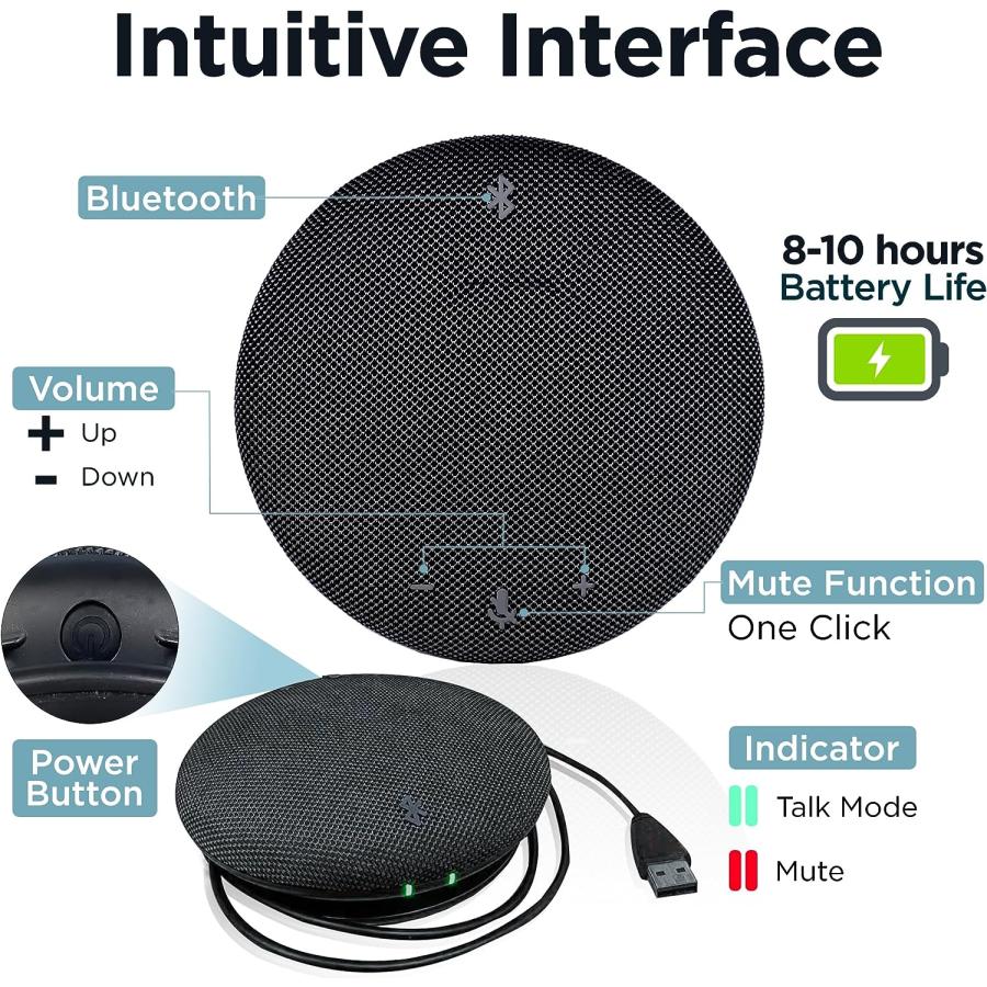 公式専門店 INNOTRIK Conference Bluetooth Conference Microphone | 360-Degree Voice Pickup & Noise Canceling Conference Speaker Black　並行輸入品