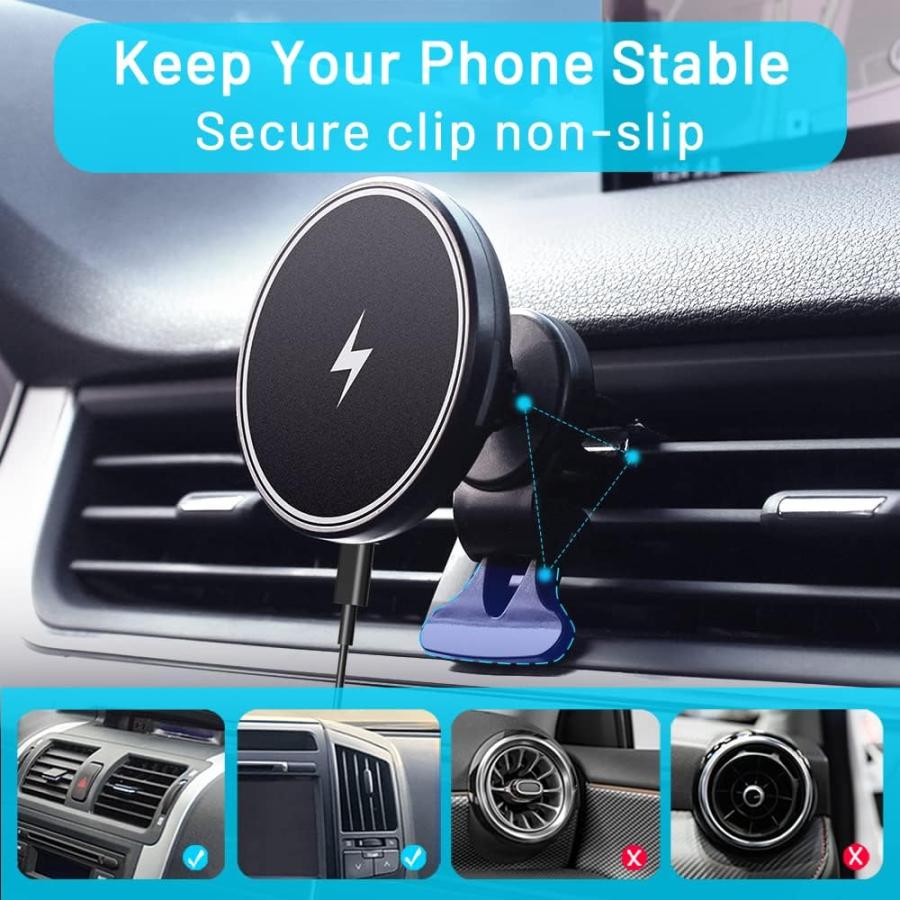 for Magsafe Wireless Car Charger  Fast Wireless Charging Magnets Hands Free Air Vent Car Phone Holder with Strong Magnets Compatible with iPhone Sa｜tokyootamart｜02