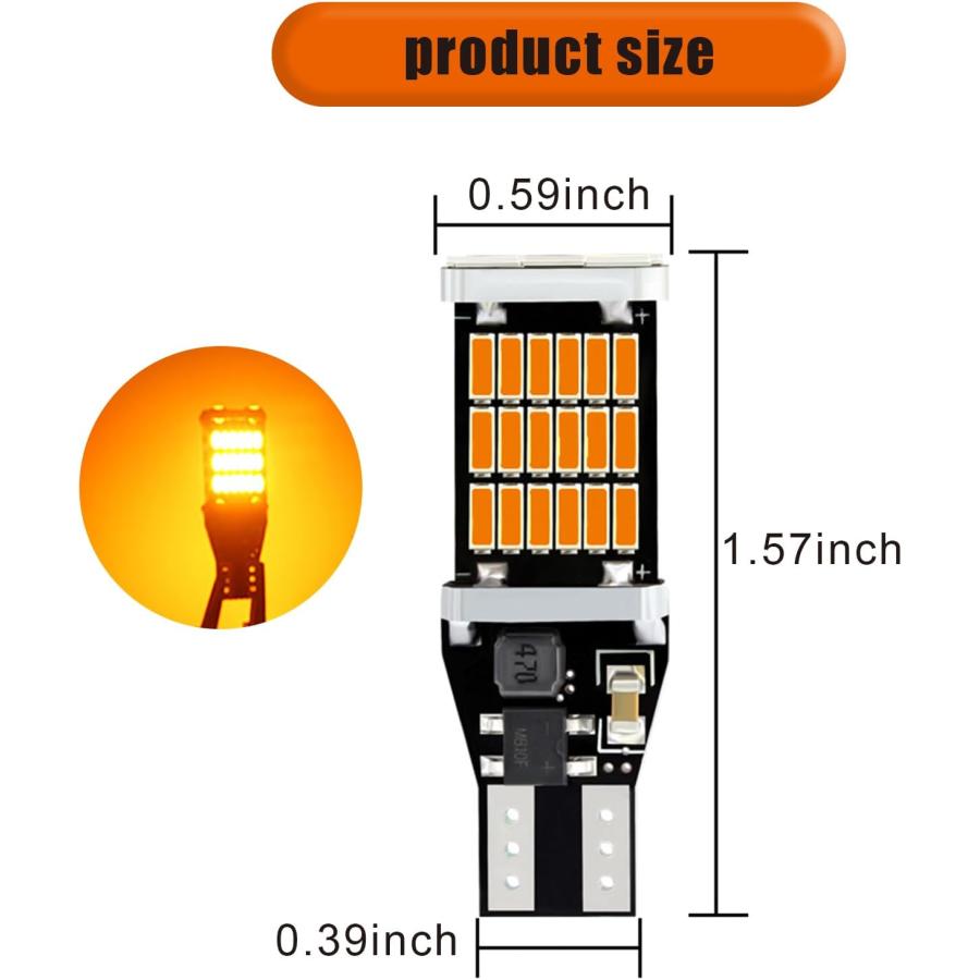 Hawyet 4個 T15-4014-45SMD 車用超高輝度リバースライト 超高輝度 ハイパワーLEDバックアップライト ユニバーサルカー警告電球 交換用 (イエローライト)｜tokyootamart｜02