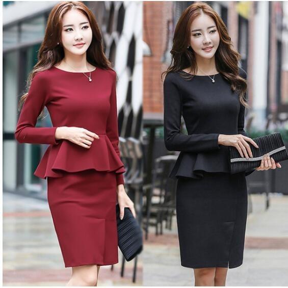 スーツワンピース レディース お呼ばれ 膝丈 きれいめ タイト長袖