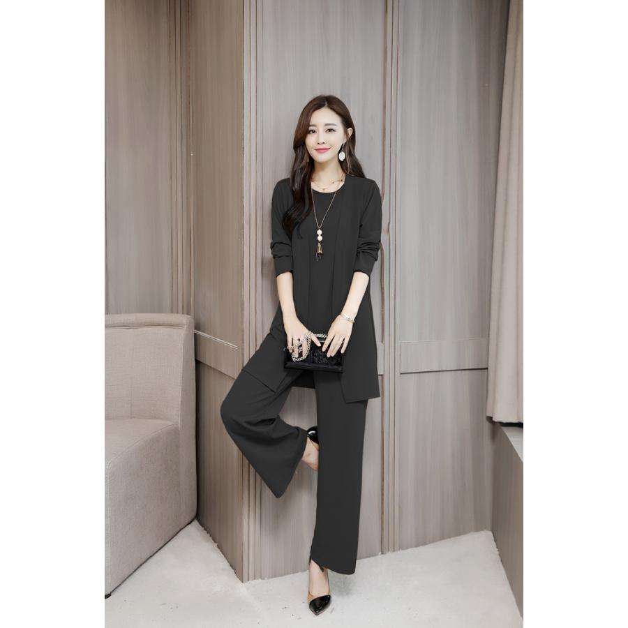 羽織物、襟無しシャツ、ガウチョパンツ