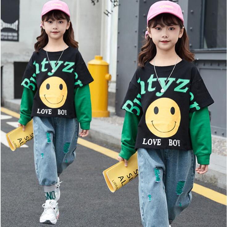 子供服 長袖 パーカー 上下セット ジャージ トップス デニムパンツ 可愛い 2点セット 女の子 お姫様 おしゃれ キッズ 春秋 海外並行輸入正規品