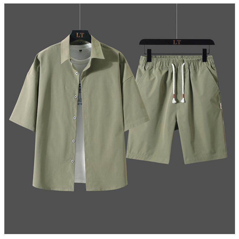 セットアップ メンズ 夏 半袖 上下セット 短パン シャツ 無地