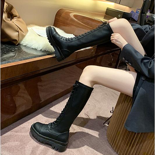 ロングブーツ レディース ジョッキーブーツ 編み上げ クラシック