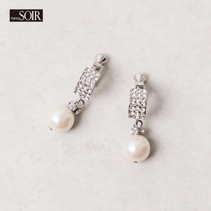 東京ソワール イヤリング 白 パール ストーン ホワイト シルバー