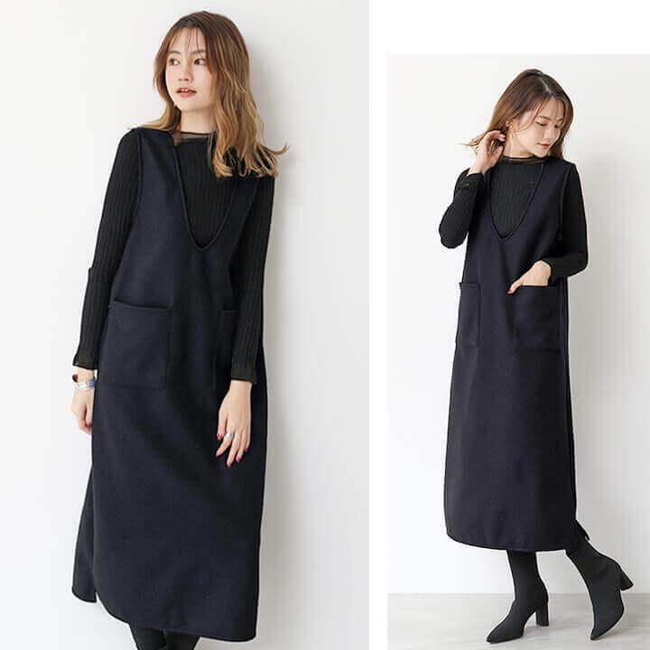 ミディ丈 ロング丈 流行 深Vネック ワンピース レディース 可愛い