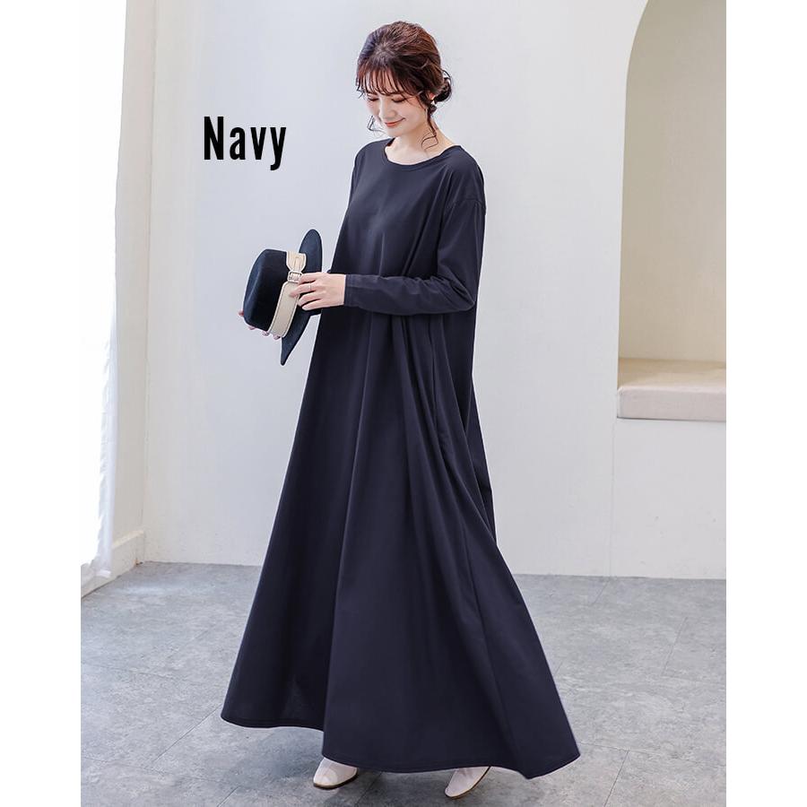 マキシワンピ Tシャツ 無地 シンプル 長袖 フレア ワンピース