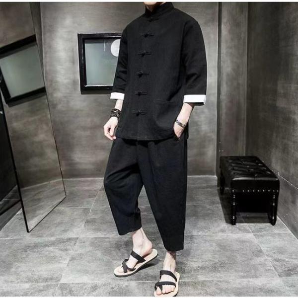 セットアップ メンズ 上下セット 夏 七分袖 半袖シャツ クロップド