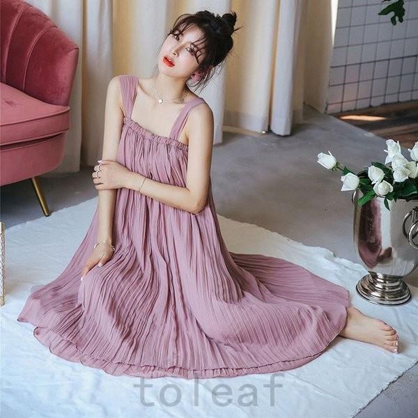 17正規激安 レディースキャミワンピースルームウェア姫系寝巻き部屋着可愛い新作女性パジャマ夏服無地リゾートビーチワンピースパジャマ Democracia Tv