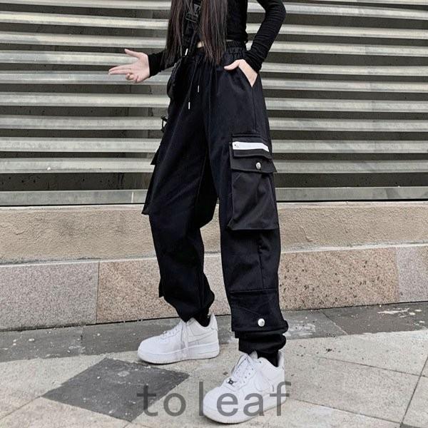 あり カーゴジョガーパンツ ウエストゴム ブラック 黒 ユニセックス ダンス 衣装 韓国 ヒップホップ レディース 返品 交換対象商品