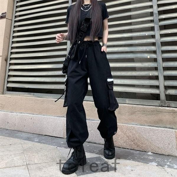 あり カーゴジョガーパンツ ウエストゴム ブラック 黒 ユニセックス ダンス 衣装 韓国 ヒップホップ レディース 返品 交換対象商品