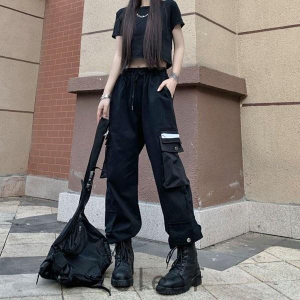 あり カーゴジョガーパンツ ウエストゴム ブラック 黒 ユニセックス ダンス 衣装 韓国 ヒップホップ レディース 返品 交換対象商品