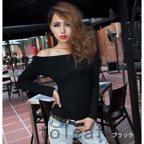 レディース トップス オフショルダー カットソー Tシャツ 無地 長袖 シンプル セクシー カジュアル 大きいサイズ 大人可愛い