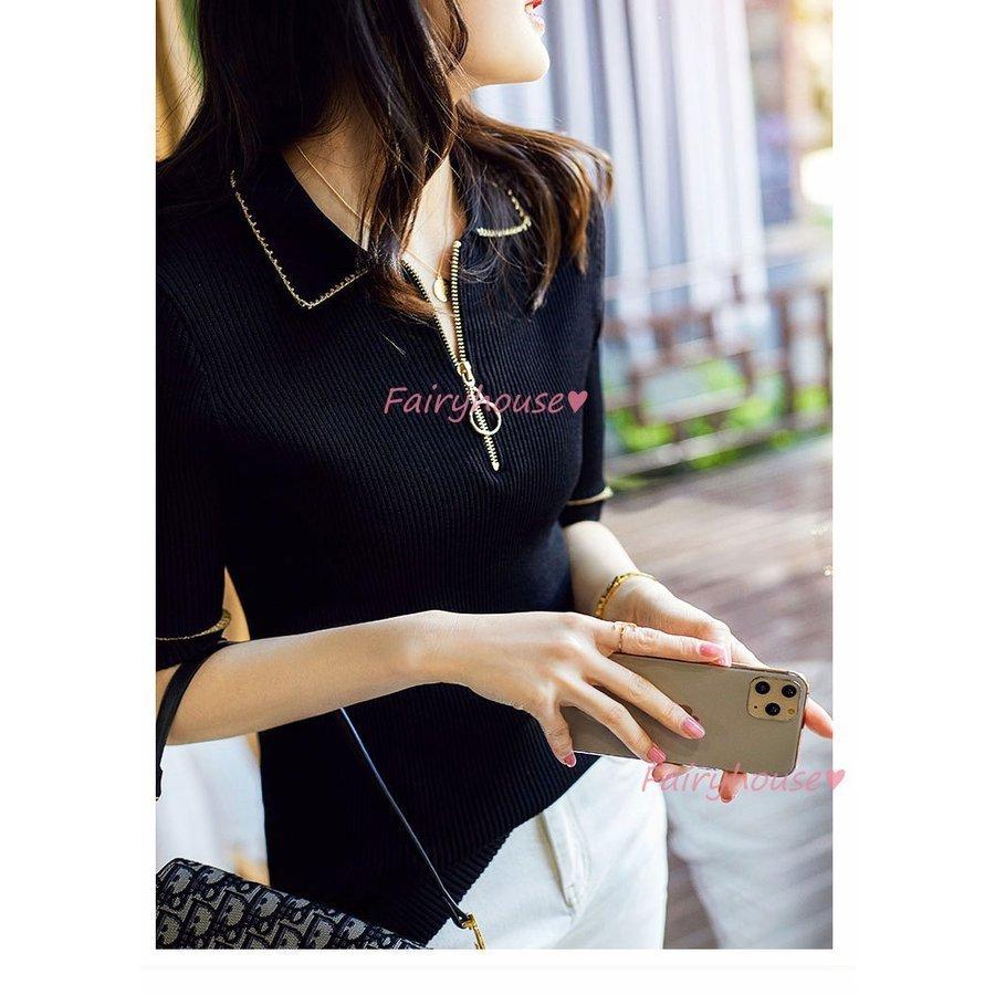 Tシャツ レディース 春夏新作 40代 半袖 ニットトップス 無地 ポロ襟tシャツ レションニットソー 薄手 ショット丈 ゆったりカットソー おしゃれ 大人 50代 30代 激安通販新作