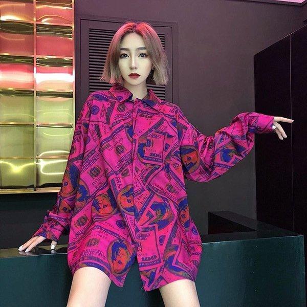 あり 柄シャツ コスチューム シャツ ダンス ヒップホップ ビッグシルエット ピンク 個性的 大きいサイズ 服