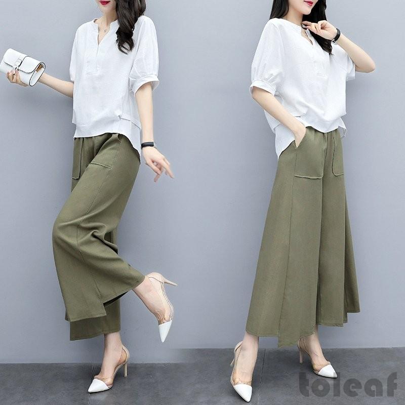 新品即決 セットアップ 大人可愛い カジュアル シンプル ベーシック 半袖 通勤 大きいサイズ 40代 30代 ゆったり 体型カバー ワイドパンツ トップス 夏 レディース セットアップ カラー ホワイト カーキパンツ Clinicaindicare Com Br