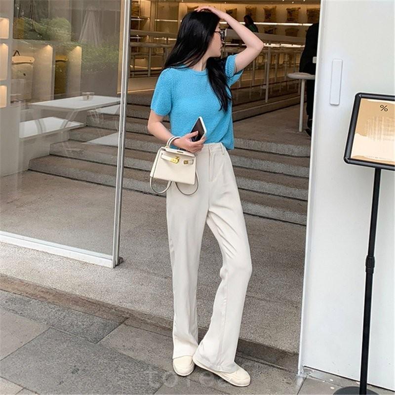 ニットトップスレディースuネックサマーニットtシャツレディースカットソーパフスリーブ半袖5分袖tシャツ丸首薄手涼しい韓国ファッションコーデ セール 登場から人気沸騰