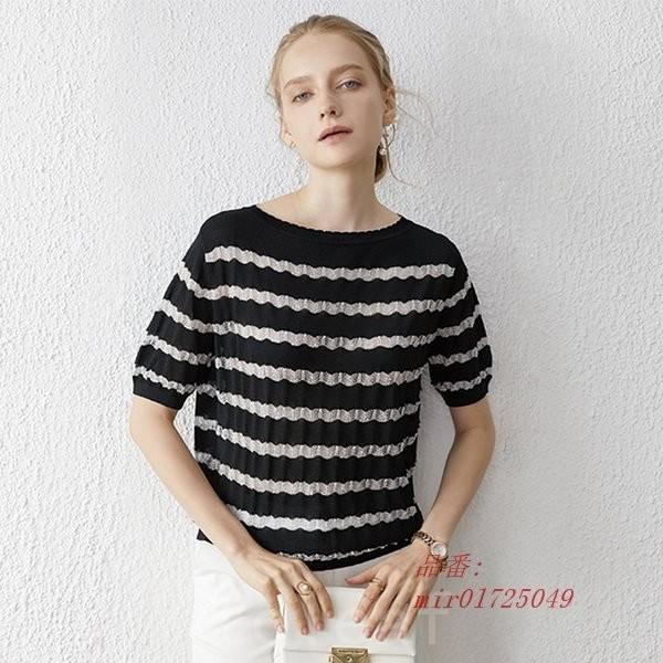 サマーニット丸首ニットレディース半袖オフィス薄手カットソー女性レディース上質感トップス通勤服