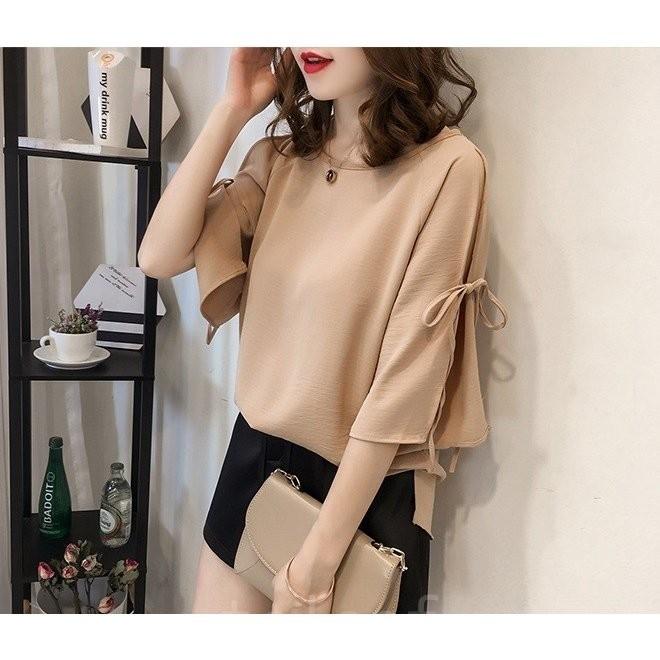 レディースブラウス七分袖長袖リボン可愛いきれいめカジュアルシンプルおしゃれオフィス 人気