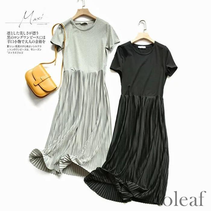 ワンピース 夏 レディース きれいめ 半袖ワンピース ロングワンピ ロングワンピース ロング丈 プリーツワンピース フレアスカート マキシ丈 ゆったり 体型 新素材新作
