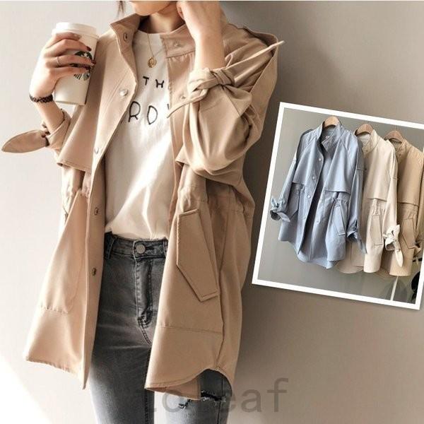 トレンチコートレディースショート丈スプリングコート春コートアウタージャケット長袖ゆったり体型カバーお洒落コーデ上品大人通勤ol旅無地 Sale 93 Off