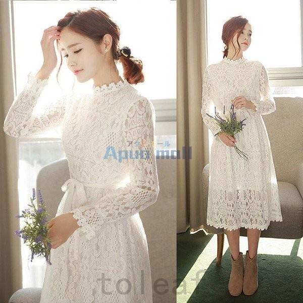 格安即決 ワンピースレディースマキシワンピース結婚式白豪華なレースワンピースシースルーマキシ丈ワンピース長袖ロングマキシワンピオシャレ上品秋