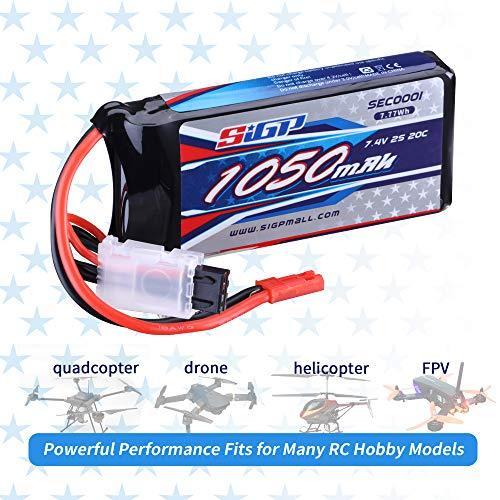 SIGP 7.4V 2S Lipoバッテリー1050mAh 20C JSTプラグ付き、リモートコントロール航空機クワッドコプターヘリコプタードローンF｜tomato2021｜05